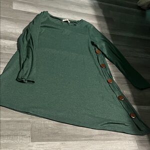 Green Long Sleeve Tunic with Button Accents knee length